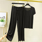 💖Limited Sale 50% OFF💖Soft Comfortable Ice Silk Short Sleeve T-Shirt Two Piece Set Loose Wide-leg Pants