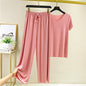 💖Limited Sale 50% OFF💖Soft Comfortable Ice Silk Short Sleeve T-Shirt Two Piece Set Loose Wide-leg Pants