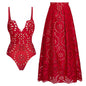 Women’s Sexy One Piece Swimsuit with Matching Swim Long Skirt