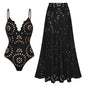 Women’s Sexy One Piece Swimsuit with Matching Swim Long Skirt