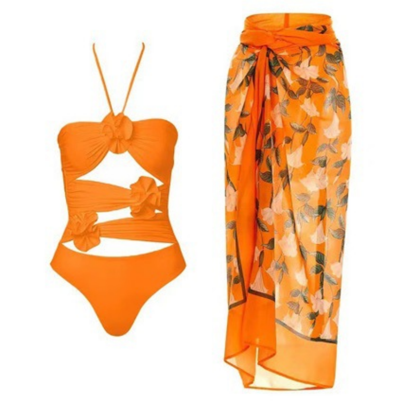 🔥Hot sale-50% Off🔥Women's Fashional Flower Prints One Piece Swimsuit and Skirt