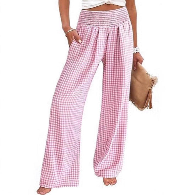 ⏳LAST DAY SALE 50% OFF!🎁Striped Gingham Wide Leg Pants High Waisted With Pockets