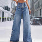 💐50% OFF ! Wide-Leg High-Waist Jeans – Trendy Side Slits & Effortless Style 👖✨【Flash Sale】