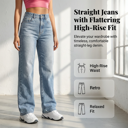 ✨ 50% OFF NOW! 👖Women's High-Waisted Straight Leg Jeans – Elongate & Perfect Fit! 🤎