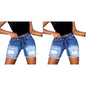 Women's Drawstring Elastic Waist Ripped Denim Shorts